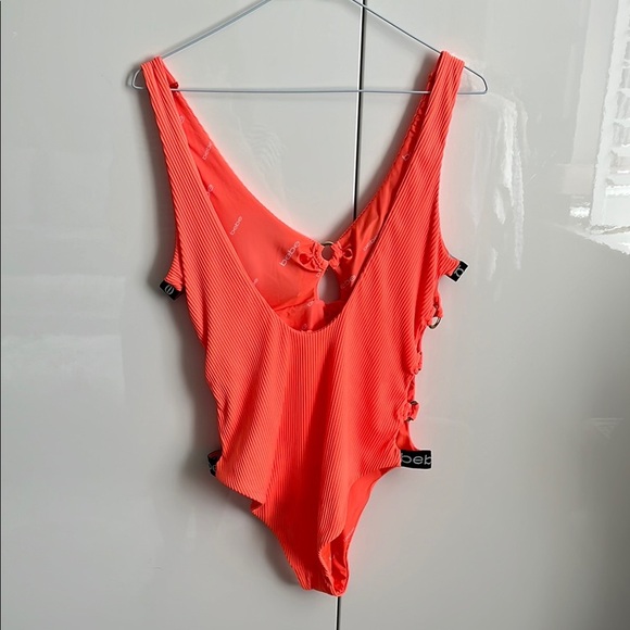 BEBE NWOT Fluorescent Orange Cut-Out One Piece Swimsuit, Size L - Picture 5 of 14